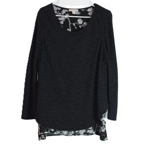 CB Established 1952 Dress Barn High Low Shirt Size L Black White Floral